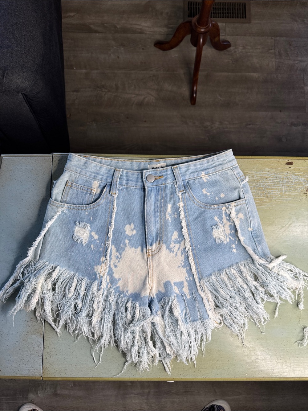 POL Light Blue Distressed Denim Fringe Shorts